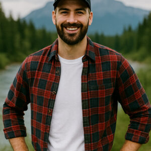 Black baseball-style cap with The Great Canadian Beard Company® logo, front view on model.